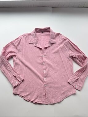 Women Size XL Pink cotton /Linen Button Front Blouse